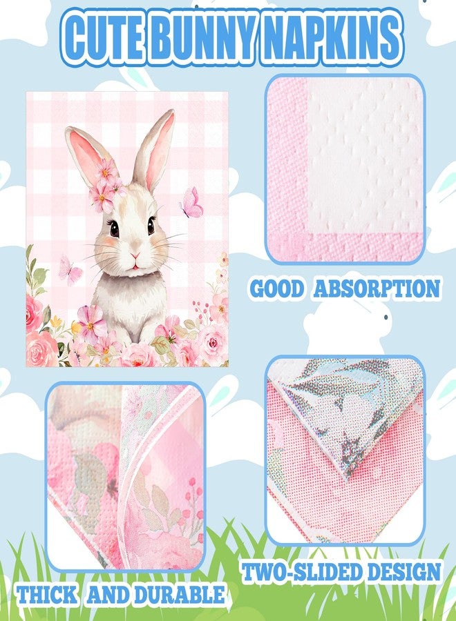 Chivertion 100pcs Bunny Paper Napkins Easter Disposable Napkins Spring Rabbit Luncheon Napkin for Decoupage Easter Birthday Party Tableware Supplies Decor, 6.5 x 6.5 Inch - Image 2